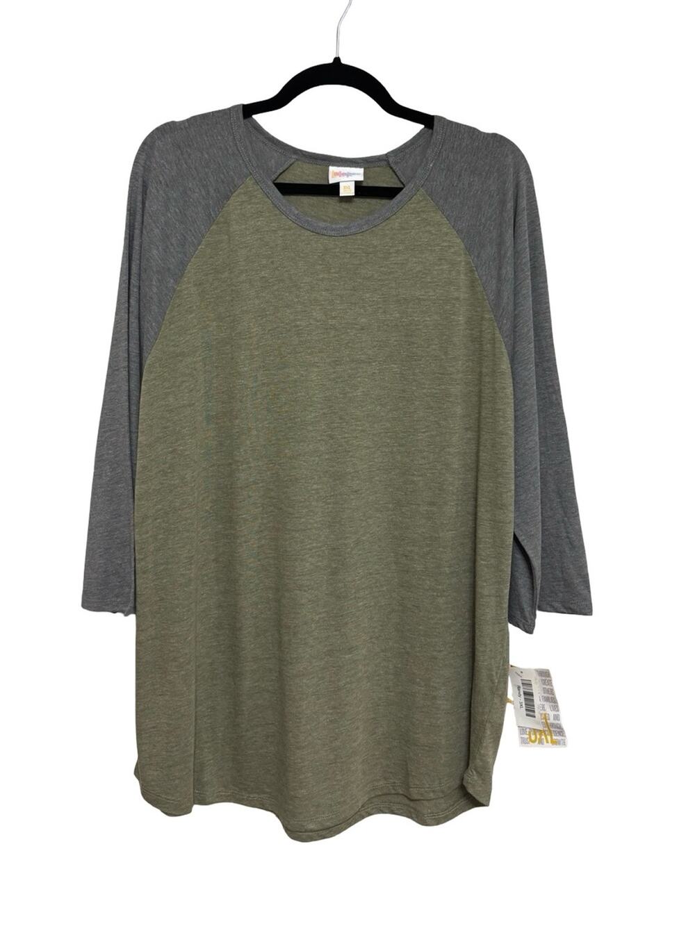 NEW LulaRoe Randy Baseball Tee Gray and Green - Size 3X